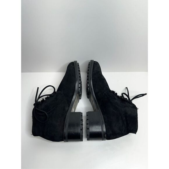 Lavorazione Ankle Booties Womens US 7 Black Leather Shearling Lace Up Block Heel - Picture 4 of 12